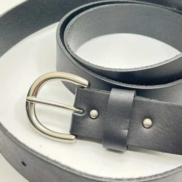 Leather Belt Black Genuine Leather Silver Buckle Casual Everyday 60" Long 4X - Picture 9 of 9